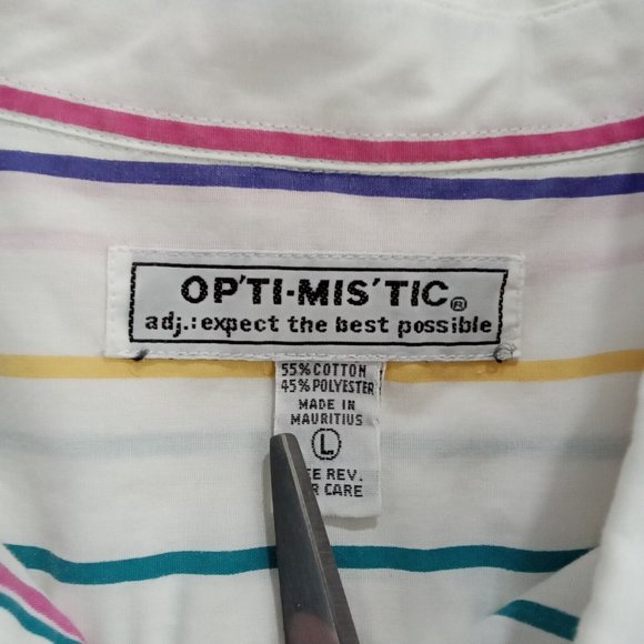 Vintage Optimistic Button Front Shirt Size L Vertical Stripes White - Picture 4 of 4